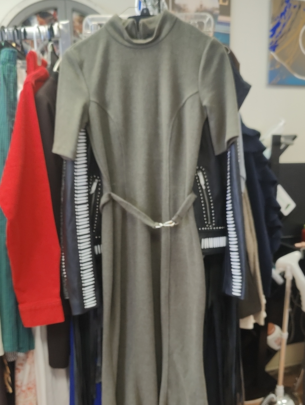 Zara Olive Midi Dress with Slim Waist Tie